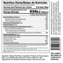 Cargar imagen en el visor de la galería, Información nutricional Proteína de Arveja Orgánica 400g sin gluten Yogi Super Foods