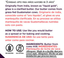 Cargar imagen en el visor de la galería, Ghee sin lactosa grassfed – alternativa saludable a la mantequilla – Yogi Super Foods Guatemala
